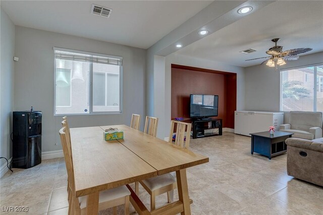 9780 Ziegler Ave, Las Vegas, NV 89148 - dining space with recessed lighting, ceiling fan, baseboards, and light tile patterned flooring