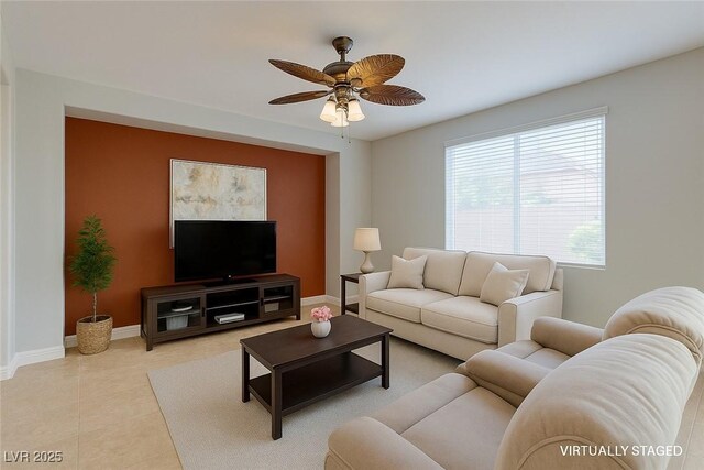 9780 Ziegler Ave, Las Vegas, NV 89148 - living room with a ceiling fan, baseboards, and light tile patterned flooring