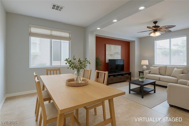 9780 Ziegler Ave, Las Vegas, NV 89148 - living area featuring light tile patterned floors, recessed lighting, baseboards, and a ceiling fan