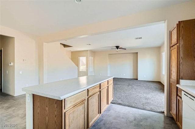 2728 Holmfault St, Henderson, NV 89044 - kitchen featuring a ceiling fan, dishwasher, plenty of natural light, and a kitchen island