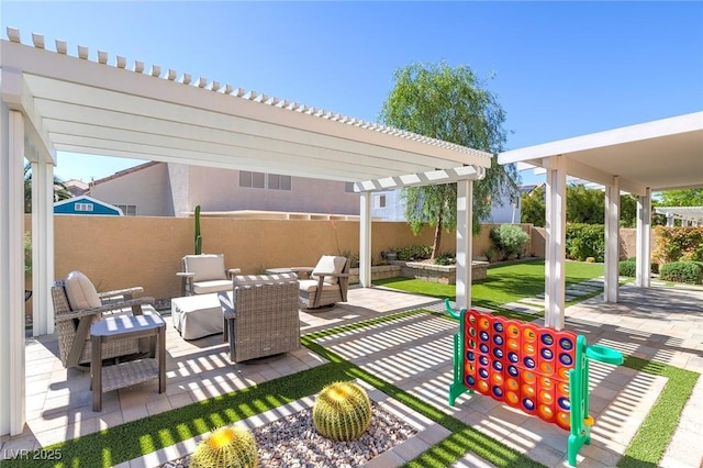9469 Coral Shine Ct, Las Vegas, NV 89123 - view of patio / terrace with a pergola, a fenced backyard, and an outdoor hangout area