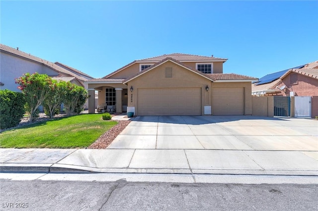 9469 Coral Shine Ct, Las Vegas, NV 89123 - view of front facade with a garage, stucco siding, driveway, and a tile roof