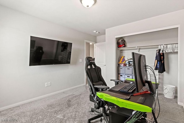 home office featuring carpet floors and baseboards