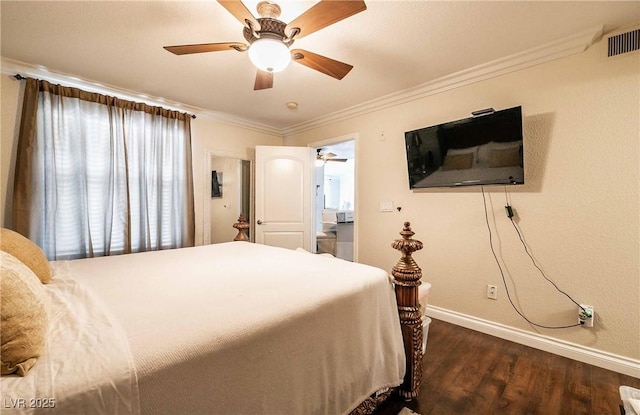 8101 W Flamingo Rd Unit 2006, Las Vegas, NV 89147 - bedroom with baseboards, wood finished floors, ornamental molding, and ceiling fan