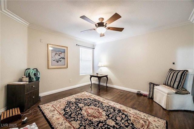 8101 W Flamingo Rd Unit 2006, Las Vegas, NV 89147 - sitting room featuring crown molding, a ceiling fan, wood finished floors, and baseboards
