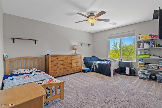 bedroom with carpet flooring and ceiling fan