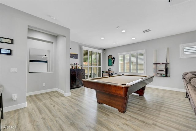 8836 Martin Downs Pl, Las Vegas, NV 89131 - game room with a dry bar, light wood-style flooring, billiards table, baseboards, and recessed lighting