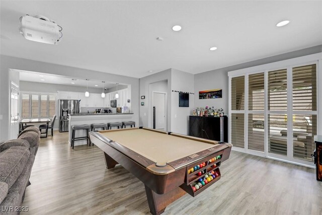8836 Martin Downs Pl, Las Vegas, NV 89131 - recreation room featuring billiards table, light wood-style floors, and recessed lighting