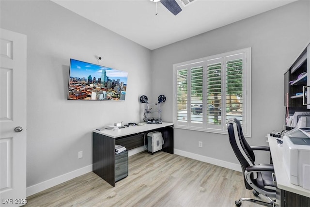 8836 Martin Downs Pl, Las Vegas, NV 89131 - office featuring wood finished floors, baseboards, and a ceiling fan