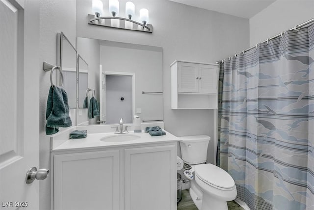 8836 Martin Downs Pl, Las Vegas, NV 89131 - bathroom with vanity, toilet, and curtained shower