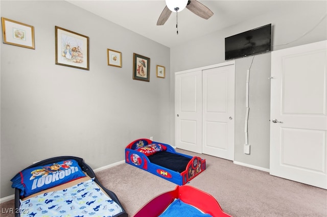 2672 Painted Mist Ct, Las Vegas, NV 89142 - bedroom featuring carpet floors, baseboards, a closet, and ceiling fan