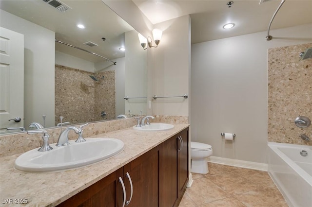 150 Las Vegas Blvd Unit 2003, Las Vegas, NV 89101 - bathroom with shower / washtub combination, toilet, tile patterned flooring, double vanity, and baseboards