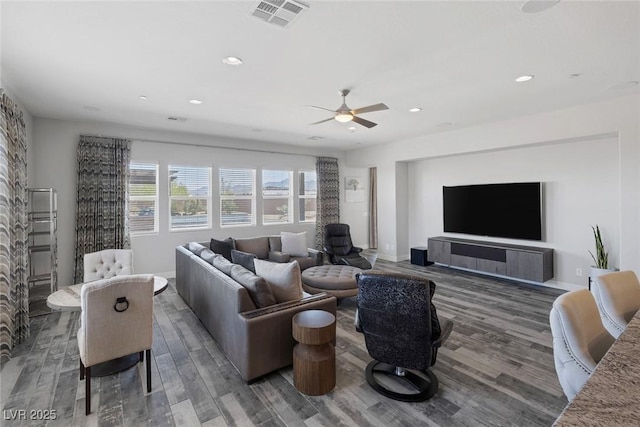 11088 Westcroft Way, Las Vegas, NV 89183 - living area with wood finished floors, ceiling fan, recessed lighting, and baseboards