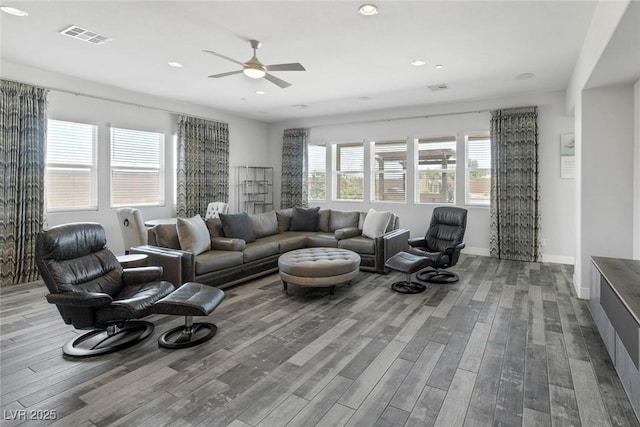 11088 Westcroft Way, Las Vegas, NV 89183 - living area featuring ceiling fan, wood finished floors, recessed lighting, and baseboards
