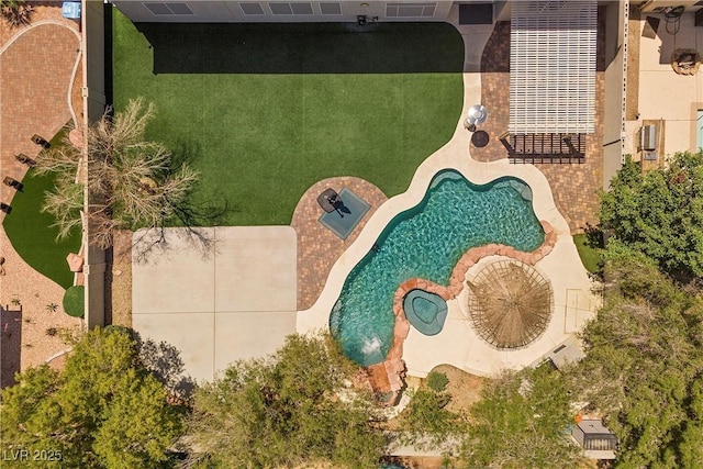 aerial view of a pool area