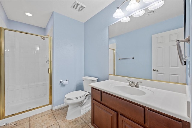 358 Whispering Tree Ave, Las Vegas, NV 89183 - full bathroom featuring a stall shower, toilet, tile patterned floors, vanity, and baseboards
