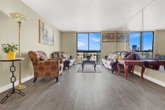 3930 University Center Dr Unit 603, Las Vegas, NV 89119 - living room featuring wood finished floors, healthy amount of natural light, baseboards, and floor to ceiling windows