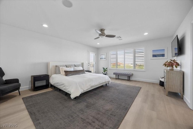 10470 Dove Meadow Way, Las Vegas, NV 89135 - bedroom featuring light wood-style flooring, a ceiling fan, baseboards, and recessed lighting
