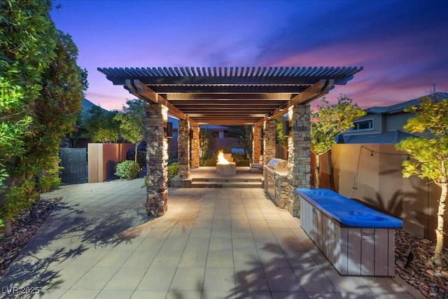 10470 Dove Meadow Way, Las Vegas, NV 89135 - patio terrace at dusk featuring a pergola and a patio