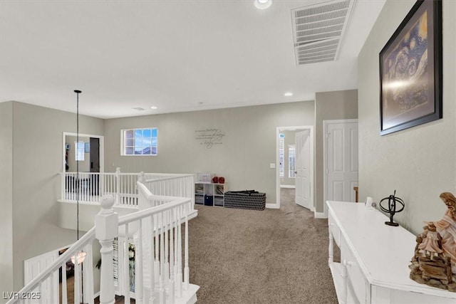 7310 Heggie Ave, Las Vegas, NV 89131 - corridor with an upstairs landing, carpet, baseboards, and recessed lighting