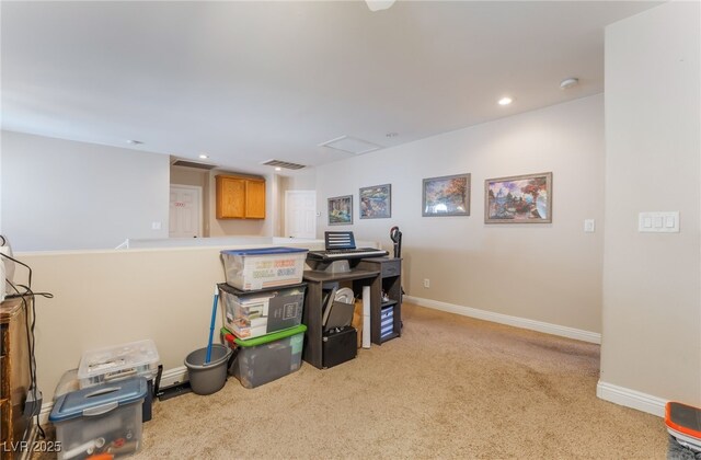 9513 Perennial View Ave, Las Vegas, NV 89148 - carpeted home office featuring baseboards, recessed lighting, and attic access
