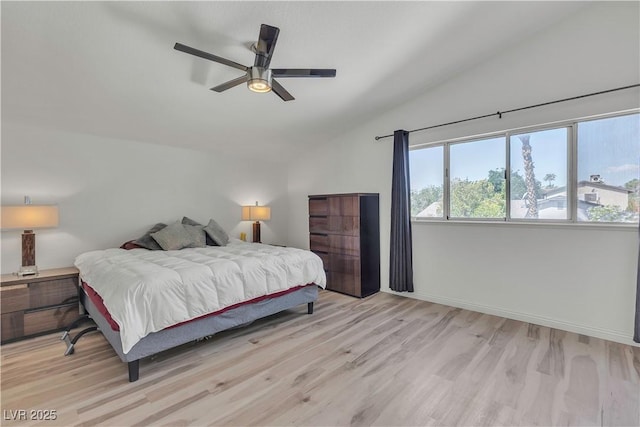 1808 Piccolo Way, Las Vegas, NV 89146 - bedroom featuring lofted ceiling, wood finished floors, baseboards, and a ceiling fan