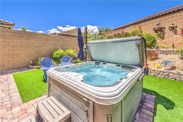 8269 Skye Peak St, Las Vegas, NV 89166 - view of yard featuring a hot tub and fence