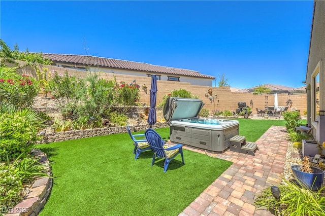 8269 Skye Peak St, Las Vegas, NV 89166 - view of yard with a hot tub and a patio