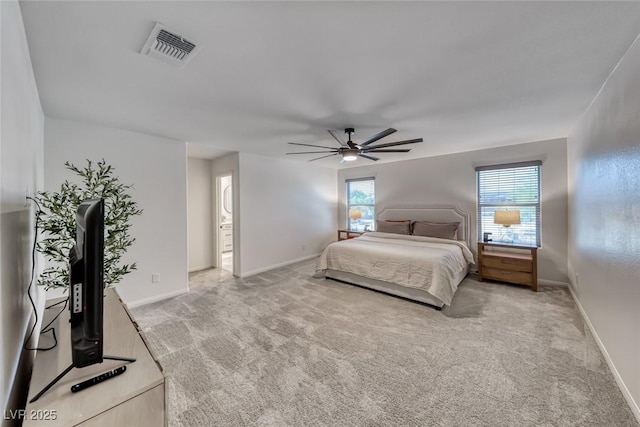 bedroom featuring carpet flooring, ceiling fan, and baseboards