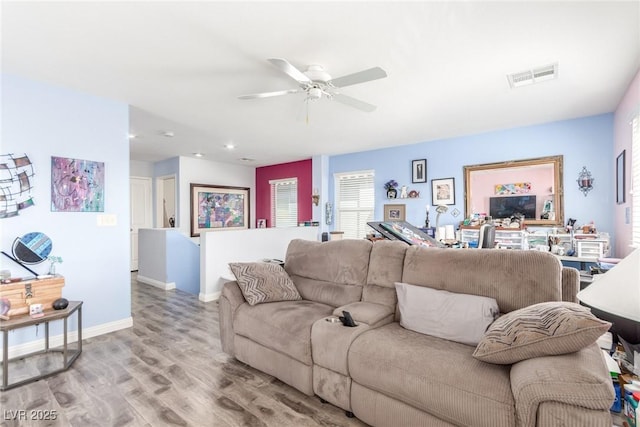 11739 Village Arbor St, Las Vegas, NV 89183 - living area with wood finished floors, ceiling fan, baseboards, and recessed lighting