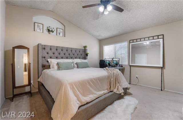 4209 Glass Lantern Dr, North Las Vegas, NV 89032 - carpeted bedroom featuring lofted ceiling, baseboards, a textured ceiling, and a ceiling fan