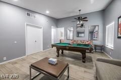 1012 Greystone Dr, Las Vegas, NV 89108 - playroom with ceiling fan, billiards, recessed lighting, and baseboards