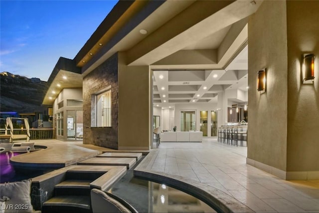 1228 Stellar Rim Ct, Henderson, NV 89012 - building lobby with recessed lighting, coffered ceiling, and beam ceiling