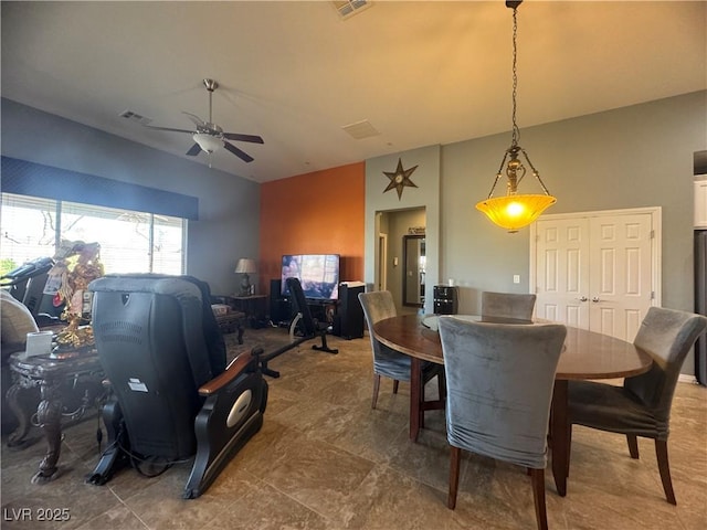 640 House Blend Ln, Henderson, NV 89052 - dining room with lofted ceiling and a ceiling fan