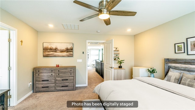 8021 Adelaide Hills St, Las Vegas, NV 89113 - bedroom featuring carpet floors, baseboards, ceiling fan, and recessed lighting