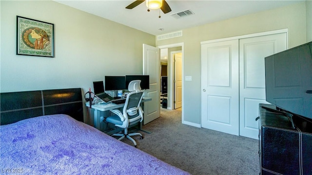 8021 Adelaide Hills St, Las Vegas, NV 89113 - bedroom with carpet, a desk, ceiling fan, and a closet