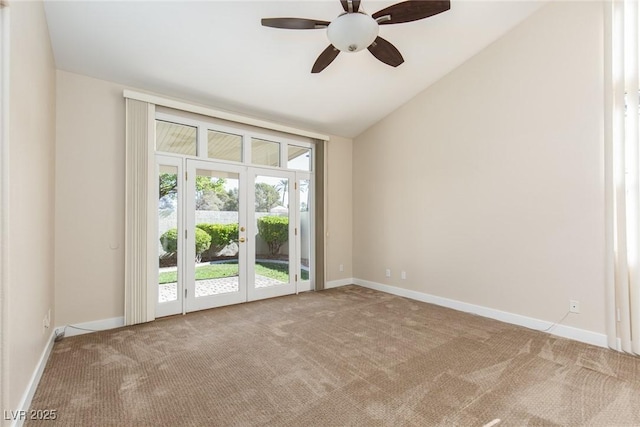 9404 Calico Garden Ave, Las Vegas, NV 89134 - empty room featuring carpet, ceiling fan, lofted ceiling, and baseboards