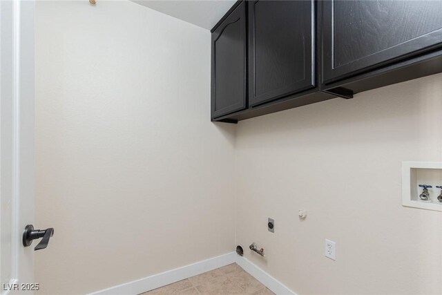 9404 Calico Garden Ave, Las Vegas, NV 89134 - laundry area with gas dryer hookup, baseboards, cabinet space, hookup for a washing machine, and hookup for an electric dryer