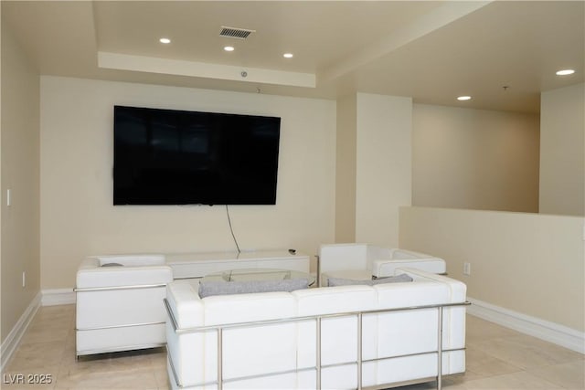 2700 S Las Vegas Blvd Unit 4305, Las Vegas, NV 89109 - living area featuring recessed lighting, baseboards, light tile patterned floors, and a tray ceiling