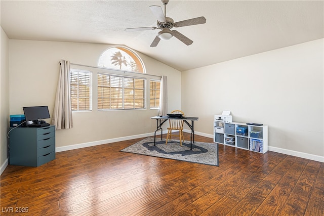 5449 Desert Spring Rd, Las Vegas, NV 89149 - misc room with vaulted ceiling, hardwood / wood-style floors, a ceiling fan, and baseboards