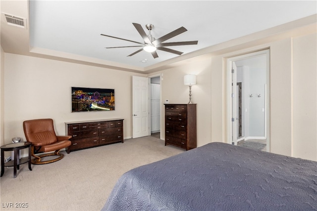 carpeted bedroom featuring a ceiling fan