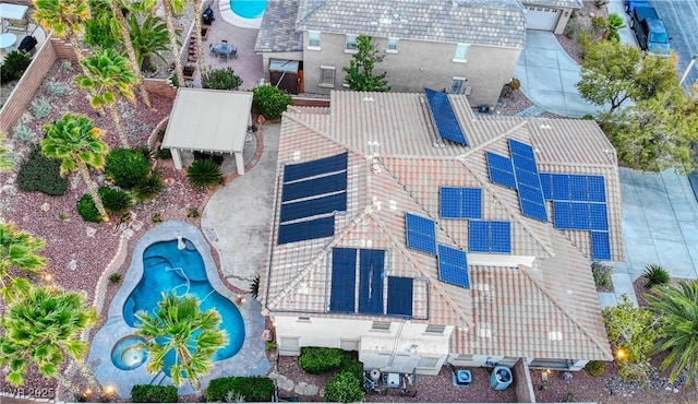 view from above of property with a pool area