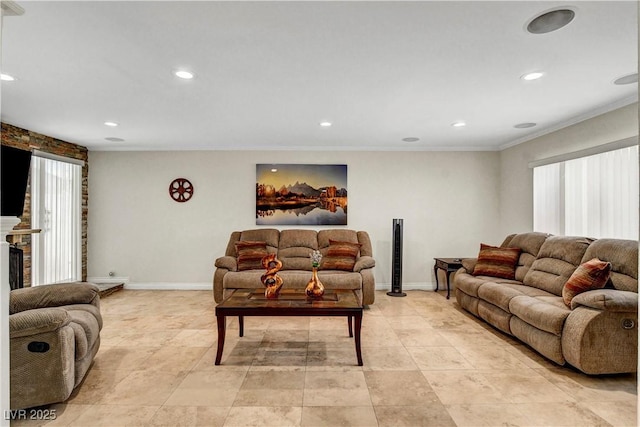 4990 Spring Oak St, Las Vegas, NV 89120 - living room with recessed lighting, crown molding, and baseboards