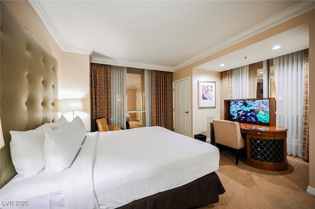 135 Harmon Ave Unit 3220, Las Vegas, NV 89109 - bedroom with carpet floors, crown molding, and recessed lighting