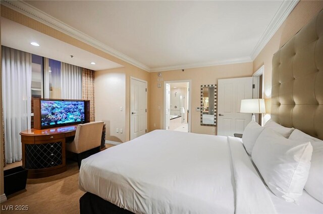 135 Harmon Ave Unit 3220, Las Vegas, NV 89109 - bedroom with crown molding and ensuite bathroom