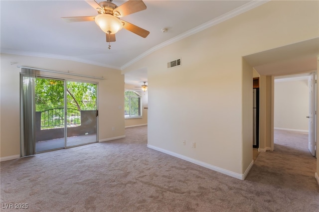 4400 S Jones Blvd Unit 2033, Las Vegas, NV 89103 - carpeted empty room featuring lofted ceiling, crown molding, ceiling fan, baseboards, and a smoke detector