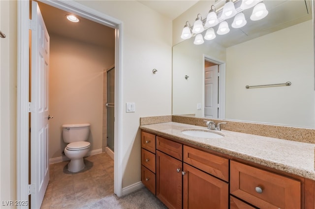 4400 S Jones Blvd Unit 2033, Las Vegas, NV 89103 - full bathroom with vanity, toilet, a shower stall, baseboards, and tile patterned floors