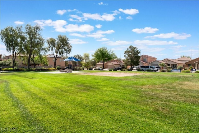 view of green lawn with a residential view