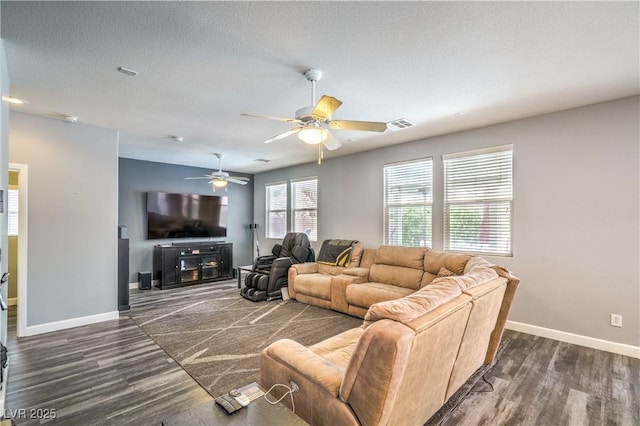 5024 Granite Creek Ct, Las Vegas, NV 89131 - living area featuring dark wood finished floors, baseboards, and ceiling fan