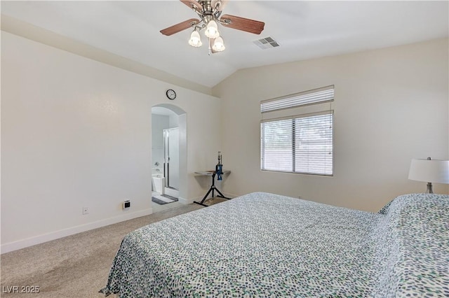 8250 Lincoln Valley St, Las Vegas, NV 89123 - carpeted bedroom with arched walkways, lofted ceiling, baseboards, and ceiling fan